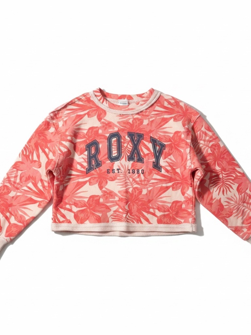 Roxy Pink Tropical Floral Cropped Crewneck Sweatshirt - Size M. EUC
